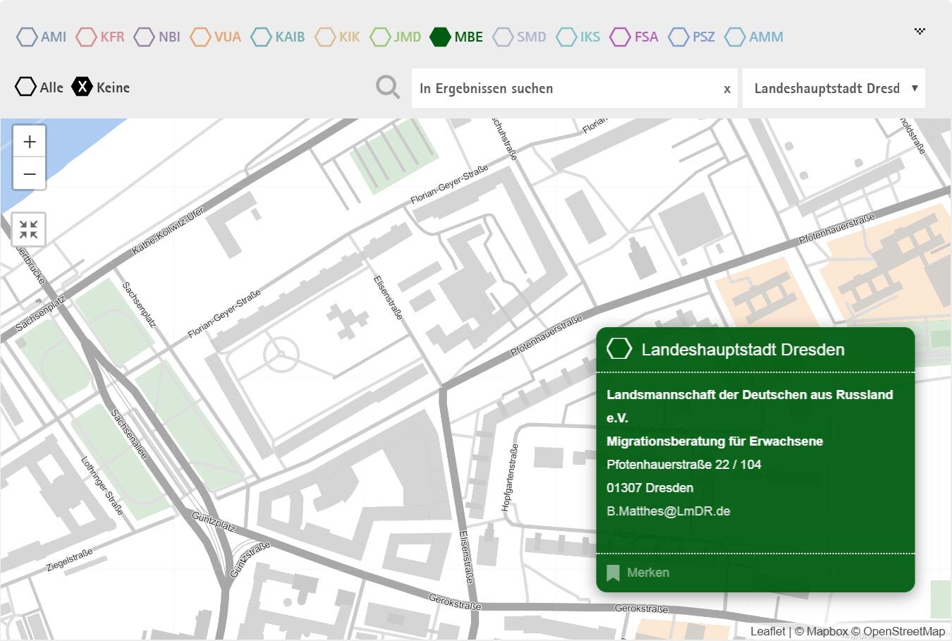 Sceenshot der Karten-App mit geöffnetem Beispiel-Marker